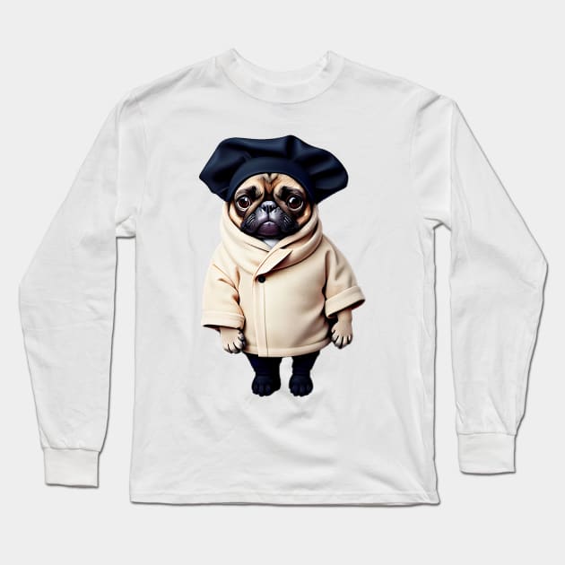 Cute Baby Pug in Winter Coat - Adorable Pug Puppy in Cozy Winter Clothing Long Sleeve T-Shirt by fur-niche